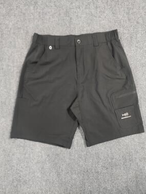 Bassdash Mens Large Performance Fishing Cargo Shorts Blk Quick Dry UPF 50+ 10.5